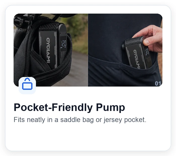 Pocket-Friendly Pump - Fits neatly in a saddle bag or jersey pocket